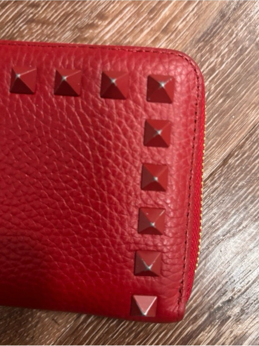 Valentino Red Leather Studded Card Holder - Picture 3 of 3